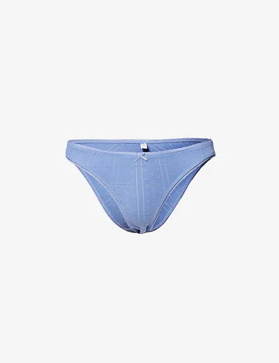 Cou Cou Intimates Womens French Blue Pointelle High-rise Organic-cotton Briefs