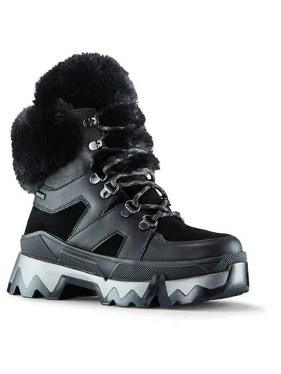 Cougar Warrior Womens Leather Faux Fur Winter & Snow Boots In Black
