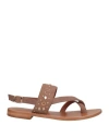 Couleur Pourpre Woman Toe Strap Sandals Khaki Size 11 Soft Leather In Beige