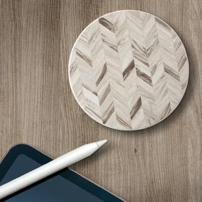 Counterart Absorbent Stone Beverage Coasters - Set Of 4 - Chevron Marble In Gray,brown