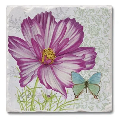 Counterart Absorbent Stone Beverage Coasters - Set Of 4 - Cosmos In Pink,green,blue