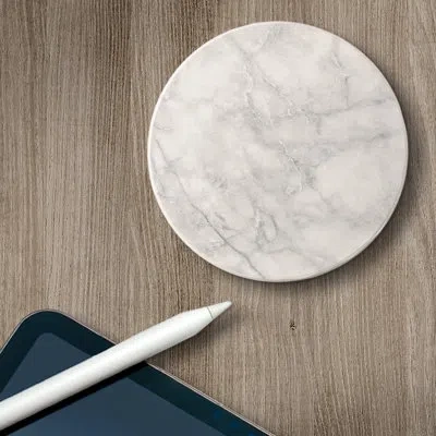 Counterart Absorbent Stone Beverage Coasters - Set Of 4 - Grey Marble In White