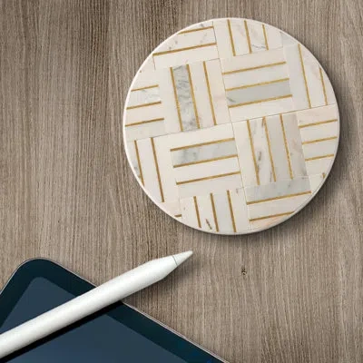 Counterart Absorbent Stone Beverage Coasters - Set Of 4 - Manhattan In Gray,gold
