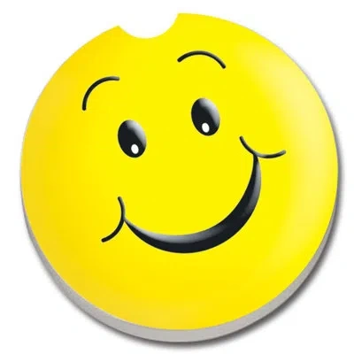 Counterart Absorbent Stone Happy Face Car Coaster In Yellow,black