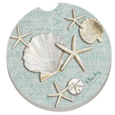 Counterart Absorbent Stone Linen Shells Seashells Car Coaster In Gray