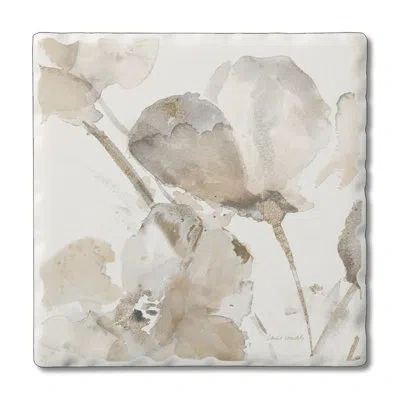 Counterart Abstract Floral I 1 Pack Single Absorbent Stone Coaster In Brown