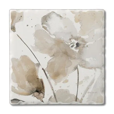 Counterart Abstract Floral Ii 1 Pack Single Absorbent Stone Coaster In Beige