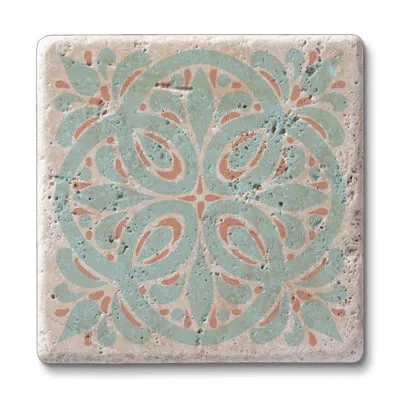 Counterart Aegean Tile 4 Pack Natural Travertine Absorbent Stone Coasters With Protective Cork Backing In Mint,cream