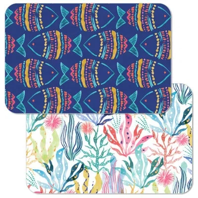 Counterart Along The Coast 4 Piece Rectangular Reversible Placemat Set In Blue;brown;white;green;gray;multicolor
