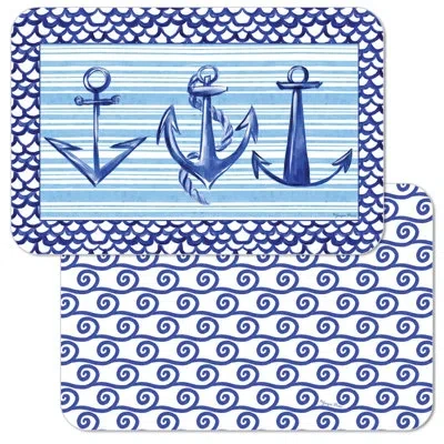 Counterart Anchors Away Reversible Rectangular Plastic Placemats In Blue;white;multicolor