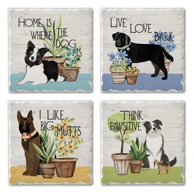 Counterart Bark & Bone 4-pack Tumbled Tile Stone Coasters In Black;brown;white;green