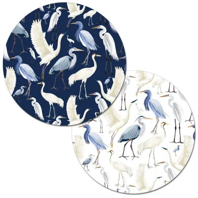 Counterart Beachy Birds Round Reversible Easy Care Placemats In Blue;white