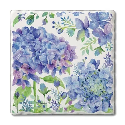 Counterart Beautiful Hydrangea 4-pack Tumbled Tile Stone Coasters In Blue;white;green;purple
