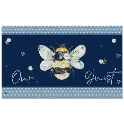 Counterart Bee Our Guest Indoor/outdoor Entryway Floor Mat In Blue;black;white;yellow