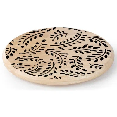 Counterart Black Leaves Wood Lazy Susan Turntable In Black;brown