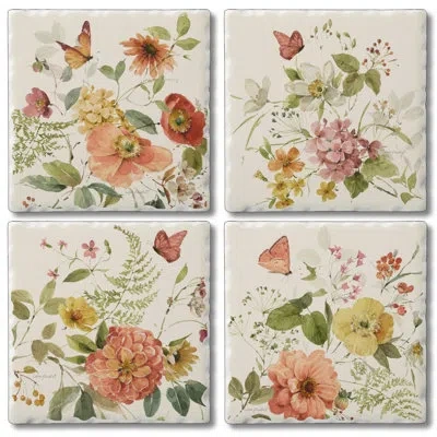 Counterart Blessed By Nature 4 Pack Assorted Tumbled Tile Stone Coasters In White;green;pink;orange