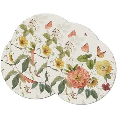 Counterart Blessed By Nature 4 Pack Round Reversible Placemats In Green;yellow;pink;cream
