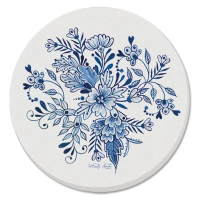 Counterart Blue & White Floral 4 Pack Round Absorbent Stone Coasters In Blue;white
