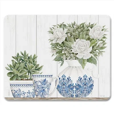 Counterart Blue & White Pottery Tempered Glass Cutting Board 10" X 8"
