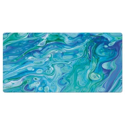 Counterart Blue Fluidity Large Waterproof Desk Protector Mat 32" X 16" In Blue;green