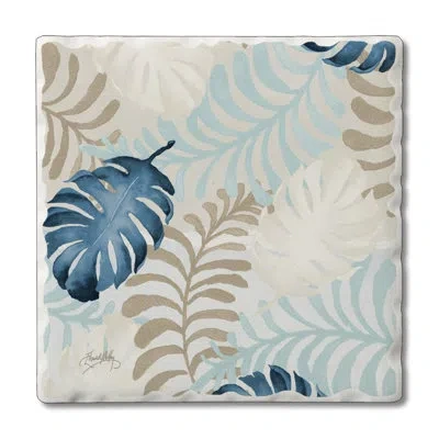 Counterart Blue Havana Palm 1 Pack Single Absorbent Stone Coaster In Cream,blue