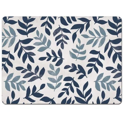 Counterart Blue Leaf Floral Premium Decorative Hardboard Tabletop Placemats 4-pack In Blue;black;white;navy