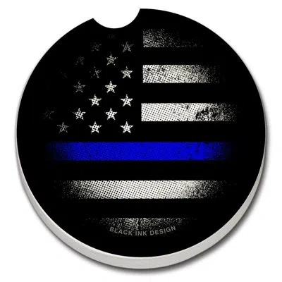 Counterart Blue Line By Black Ink Design 1 Pack Absorbent Stone Coaster For Vehicle Cup Holder 2.6” Diameter In Muticolor