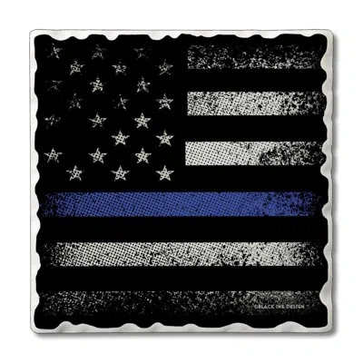 Counterart Blue Line Flag 4-pack Tumbled Tile Stone Coasters In Blue;black;white