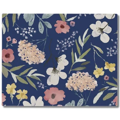 Counterart Blue Meadow Floral 3mm Tempered Glass Cutting Board 10" X 8"