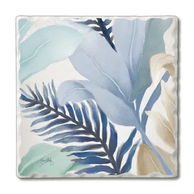 Counterart Blue Palms 1 Pack Single Absorbent Stone Coaster In Blue,brown