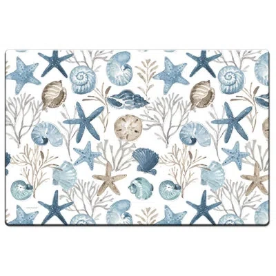 Counterart Blue Shells Comfort Kitchen Floor Mat In Ivory;blue