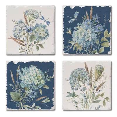 Counterart Bohemian Blue 4-pack Assorted Tumbled Tile Coasters In Blue;gray;cream