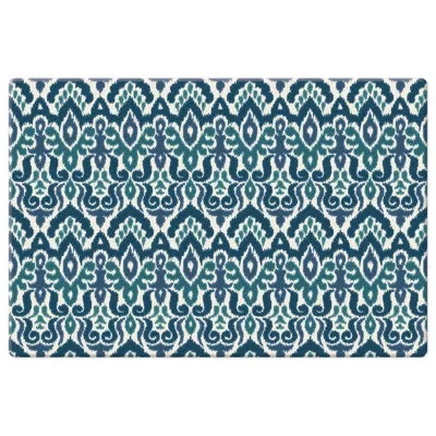 Counterart Bohemian Ikat Decorative Low Profile Comfort Kitchen Floor Mat In Green;blue;cream