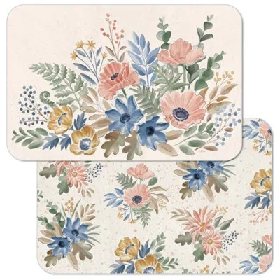 Counterart Botanicals Reversible Rectangular Easy Care Placemats In Blue;green;gray;pink;cream;multicolor