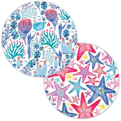 Counterart Brigh Lagoon 4 Pack Round Reversible Easy Care Placemats In Blue