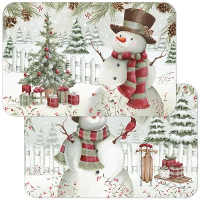 Counterart Brown Hat Snowman 4 Piece Reversible Easy Care Placemats In Brown;white;red