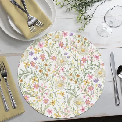 Counterart Bunny Floral 4 Pack Round Reversible Easy-care Placemats In Blue