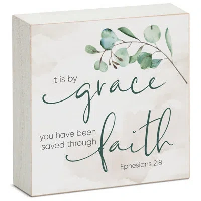 Counterart By Grace Saved Through Faith Wood Box Sign In Green,ivory