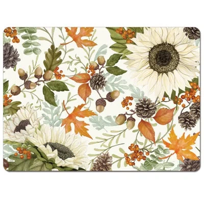 Counterart Cala Home Farmhouse Fall 4 Pack Premium Decorative Hardboard Cork Back Tabletop Placemats In Black;brown;orange;tan