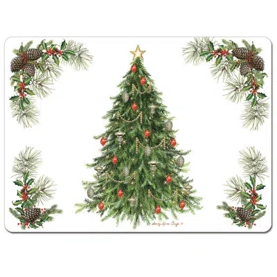 Counterart Cala Home O Christmas Tree 4 Pack Premium Decorative Hardboard Cork Back Tabletop Placemats In Brown;green;red;yellow;cream
