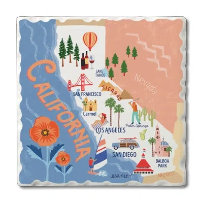 Counterart California 4 Piece Tumbled Tile Coaster Set In Blue;green;yellow;pink