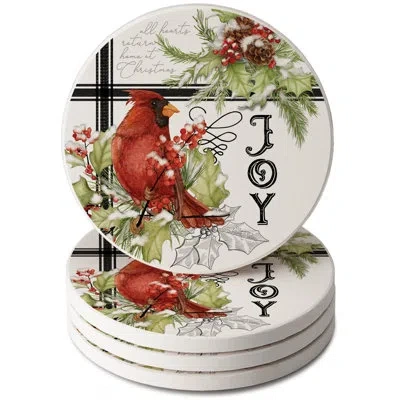 Counterart Cardinal Plaid 4-pack Round Absorbent Stone Coasters In Black;white;red
