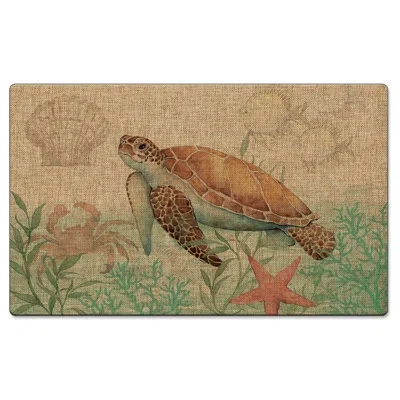 Counterart Caribbean Sea Turtle Linen Look Indoor/outdoor Floor Mat In Brown;green;pink;tan