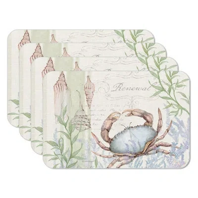 Counterart Caribbean Seas 4 Piece Reversible Easy Care Placemats In Blue;white;green