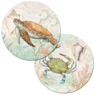 Counterart "caribbean Seas" Reversible Easy Care Plastic Placemat 4 Pack In Blue;brown;white;green