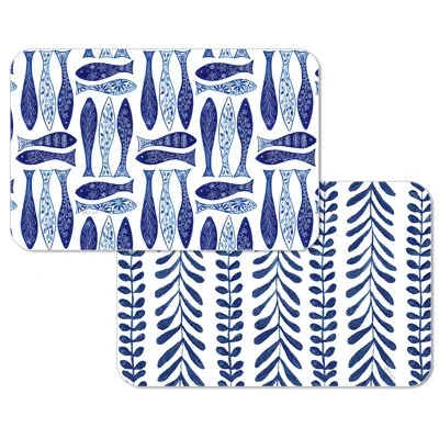 Counterart Chinoiserie Sea 4 Pack Reversible Easy Care Placemats In Blue