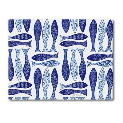 Counterart Chinoserie Fish 3mm Tempered Glass Cutting Board 10" X 8"