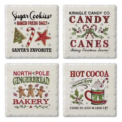 Counterart Christmas Treats 4-pack Tumbled Tile Stone Coasters In Black;white;green;red