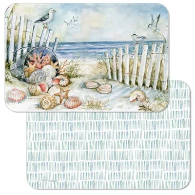 Counterart Coastal Sanctuary Reversible Rectangular Plastic Placemats In White;green;gray;multicolor