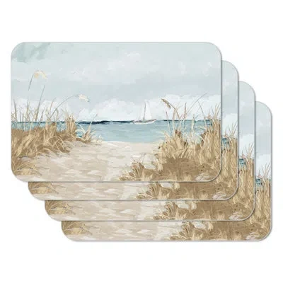 Counterart Coastal Scenery 4 Piece Reversible Easy Care Plastic Placemats In Blue;white;green